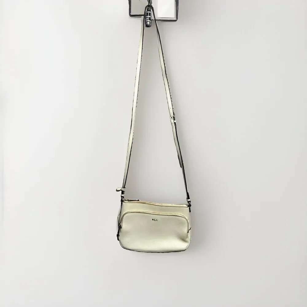 Lauren Ralph Lauren Pebbled Leather Crossbody Bag Ivory Cream RLL Silver Zip